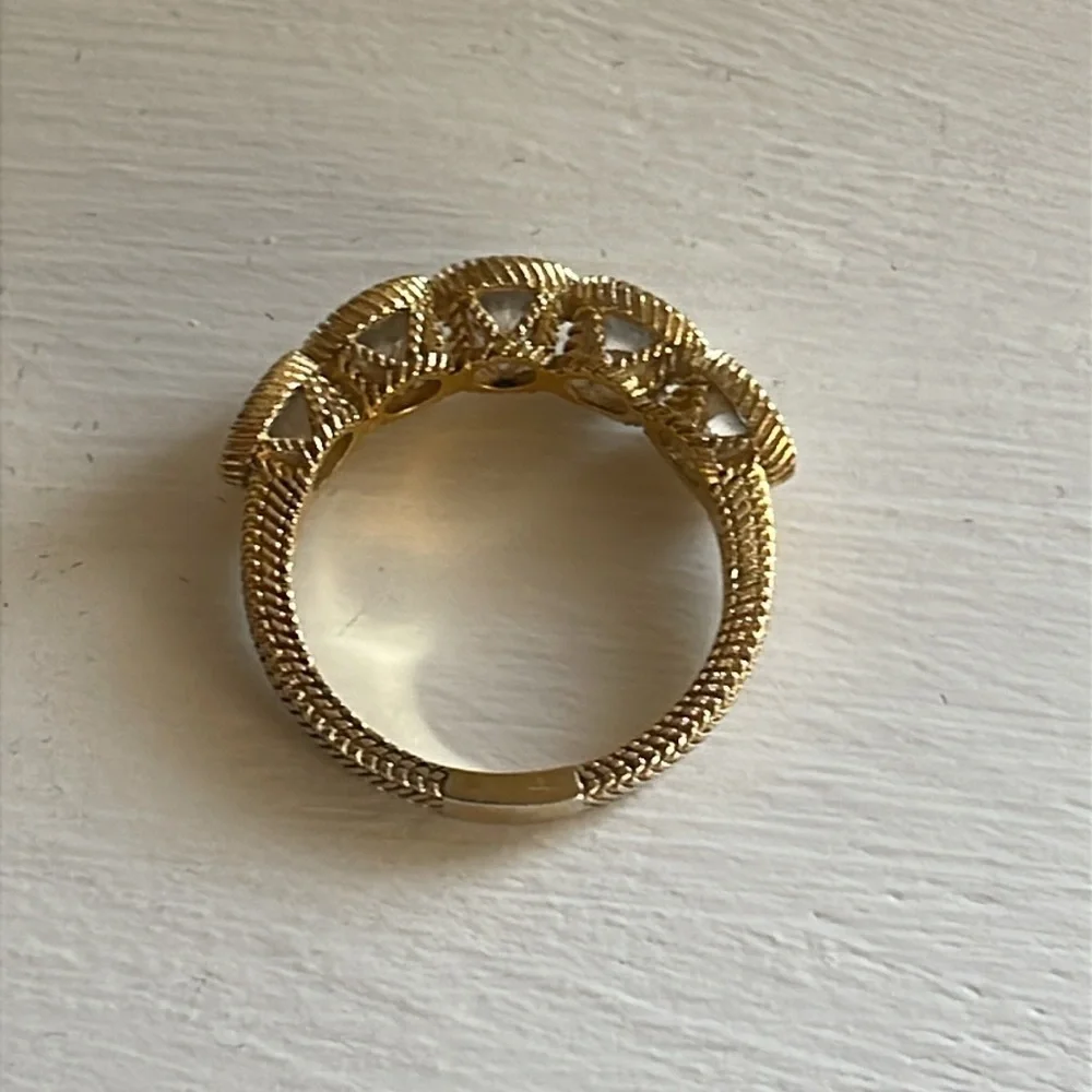 Judith Ripka 14K Gold Clad Diamonique Five Stone Band Ring - Picture 5 of 10